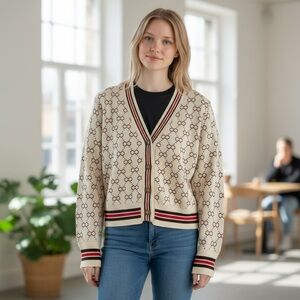 Chic Cream Patterned Cardigan
